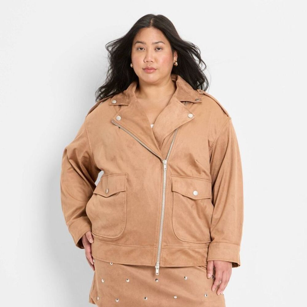 Women's Suede Relaxed Moto Jacket - Future Collective Brown 2X